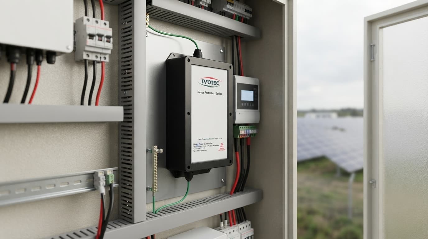 Lightning Current Waveforms — ProH SPD in solar PV inverter cabinet interior with neat wiring